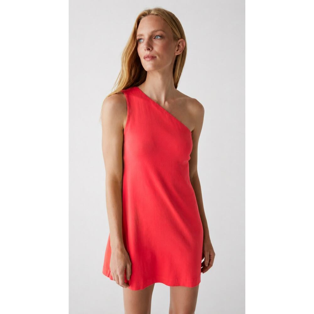 Michael Stars Lucy One-Shoulder Mini Dress NWT Coral Pink Size Large